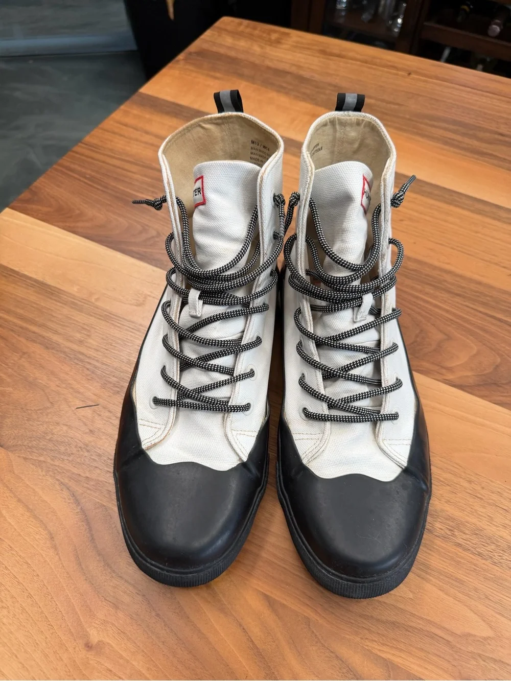 Hunter White and Black Men's High-Top Rain Boots